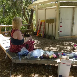 Dormant Dreams Yarn Blast Installation, Entry Kiosk Pom-Poms