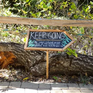Dormant Dreams Redwood Yarn Walk Signage