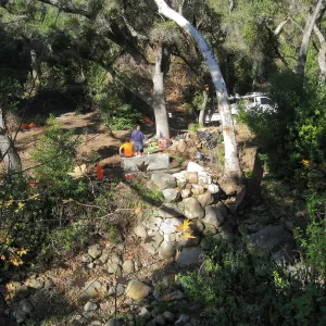 Rebuilding the Campbell Bridge, looking towards the west abutment