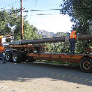 Bridge supports for Campbell Bridge being brought in on Tunnel Road