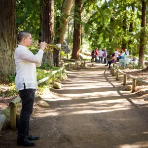2016 Santa Barbara Beer Garden Event, Harry Swalley, trumpet in the Redwoods