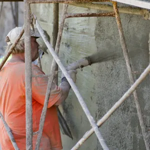 Pritzlaff Conservation Center Construction, Worker applying stucco