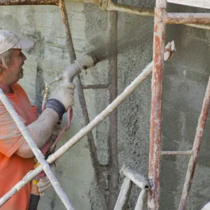 Pritzlaff Conservation Center Construction, Worker applying stucco