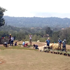 Volunteers and staff planting the new Island View Garden