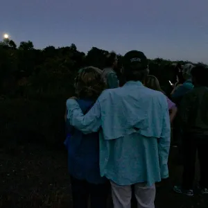 Member Appreciation Month, Full Moon Hike, hikers observing the sky at top of Pritchett Trail