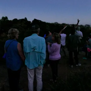 Member Appreciation Month, Full Moon Hike, hikers observing the sky at top of Pritchett Trail
