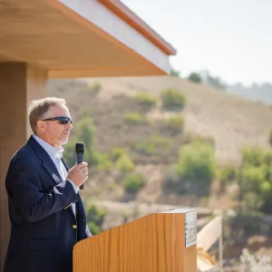 Pritzlaff Conservation Center Ribbon Cutting Celebration, Jim Koopmans welcoming guests