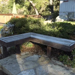 Wood benches at Home Demonstration Garden entrance