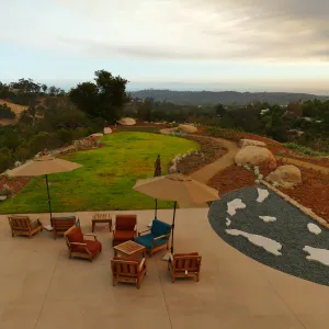 Island View Garden in smoke-filtered light from Rey Fire