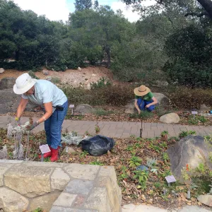 Bonnie Whitney and Aimee Ross working in the Home Demo Garden