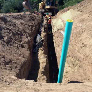 Pritzlaff Conservation Center construction, Installation of sewer line, west slope