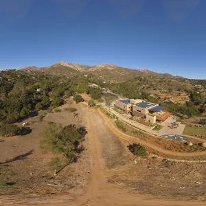 Panoramic aerial view over Island View Garden