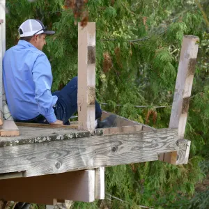Library structural repair work, east side decking