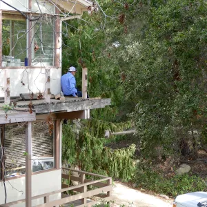 Library structural repair work, east side decking