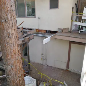 Library structural repair work, east side deck and stairs