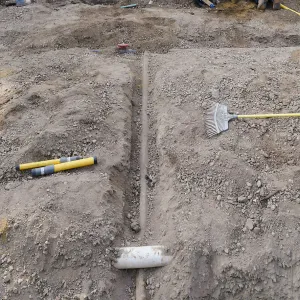 Courtyard renovation, rerouting piping, middle of courtyard looking west, southern crossing