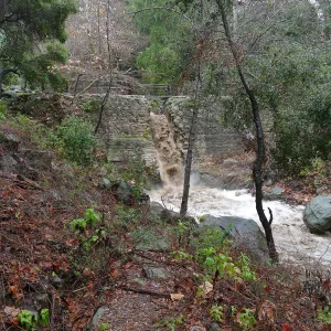 Misson Dam waterfall during rainstorm