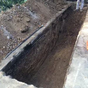 Utility trench at south end of main parking lot for power and data conduit to be installed in the Arroyo Section