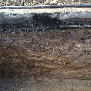 Utility trench at south end of main parking lot for power and data conduit to be installed in the Arroyo Section