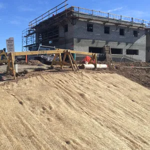 West slope of Pritzlaff Conservation Center showing jute netting for erosion control