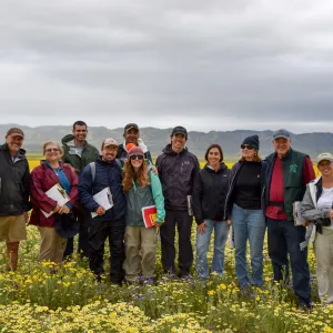 Dr. Heather Schneider leads a group of citizen scientsts and staff on a rare plant treasure hunt at the Carrizo Plain National Monument
