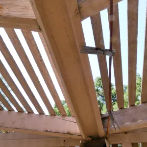 Garden Growers Lath House before start of repairs. Condensation drain system detail.