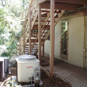 Stairs on east side of Blaksley Library from southeast corner of North Wing