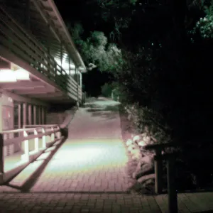 East side of North Wing at night, looking north