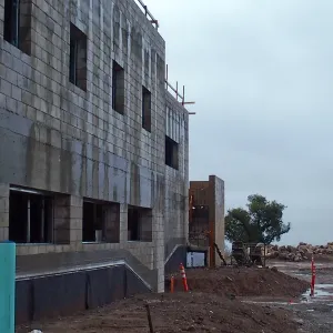 Pritzlaff Conservation Center construction, looking southeast along west wall