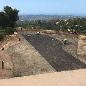 Island View Garden construction, laying gopher wire for Bouteloua lawn