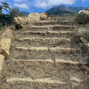 Before reconstruction of stairs down south slope of Island View Garden