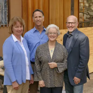 Alice Esbenshade Burke, Tom Craveiro, Linda Mathews and Steve Windhager at launch of 2017-2017 Teahouse repairs and improvements fundraising campaign.