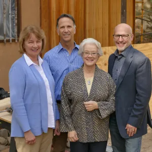 Alice Esbenshade Burke, Tom Craveiro, Linda Mathews and Steve Windhager at launch of 2017-2017 Teahouse repairs and improvements fundraising campaign.