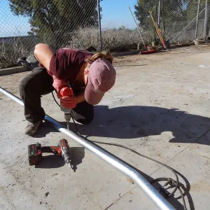 Construction at the Hort Unit, SBBG staff install the new shade structure, Heather Wehnau