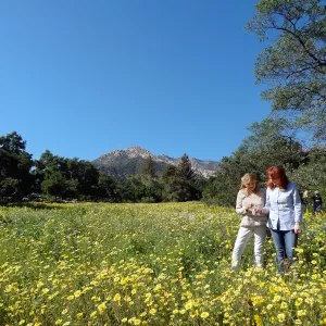 recreating the historic photo of two girls in the Meadow with wildflowers, SBBG spring wildflower Meadow, 2014