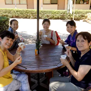 Tea House ladies enjoying sno-cones