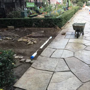 Courtyard flagstone walkway installation
