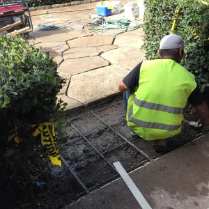 Courtyard flagstone walkway installation