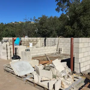 Construction of soil bins in upper parking lot