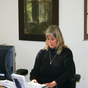 Nancy Johnson at work in the Cottage