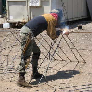 Construction of Herb Parker's â€˜Haven' labyrinth, welding roof framework