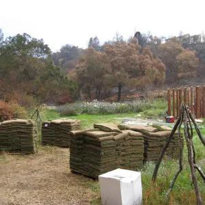 Construction of Herb Parker's â€˜Haven' labyrinth, sod for roof