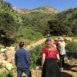 Romero Canyon day trip with Natalie Love, Creek crossing and mountain bikers