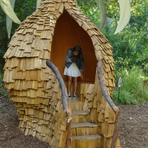 Santa Barbara Botanic Garden Casitas Opening, children in â€œRings of Timeâ€ Casita