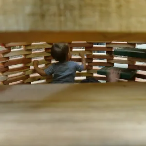 Santa Barbara Botanic Garden Casitas Opening, children playing in â€œThe Hivesâ€ Casita