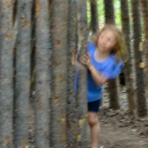 Santa Barbara Botanic Garden Casitas Opening, child playing in the â€œUnderstoryâ€ Casita
