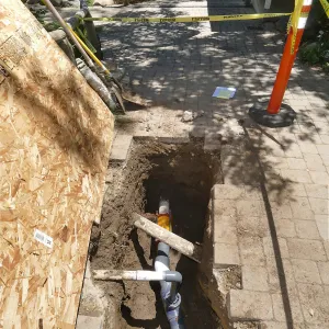 Repaired pipe at top of Arroyo Section, looking south