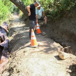 Rebuilding Pritchett Trail, Aqueduct exposed. Don Jack and Dave Kershaw