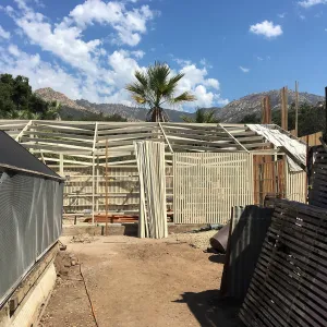 Repair of Garden Growers Lath House, looking north