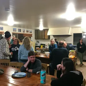 Botanic Garden field trip group and Capstone Project students from CSU Channel Islands, Preparing for dinner, Santa Rosa Island Research Station Lodge Kitchen
